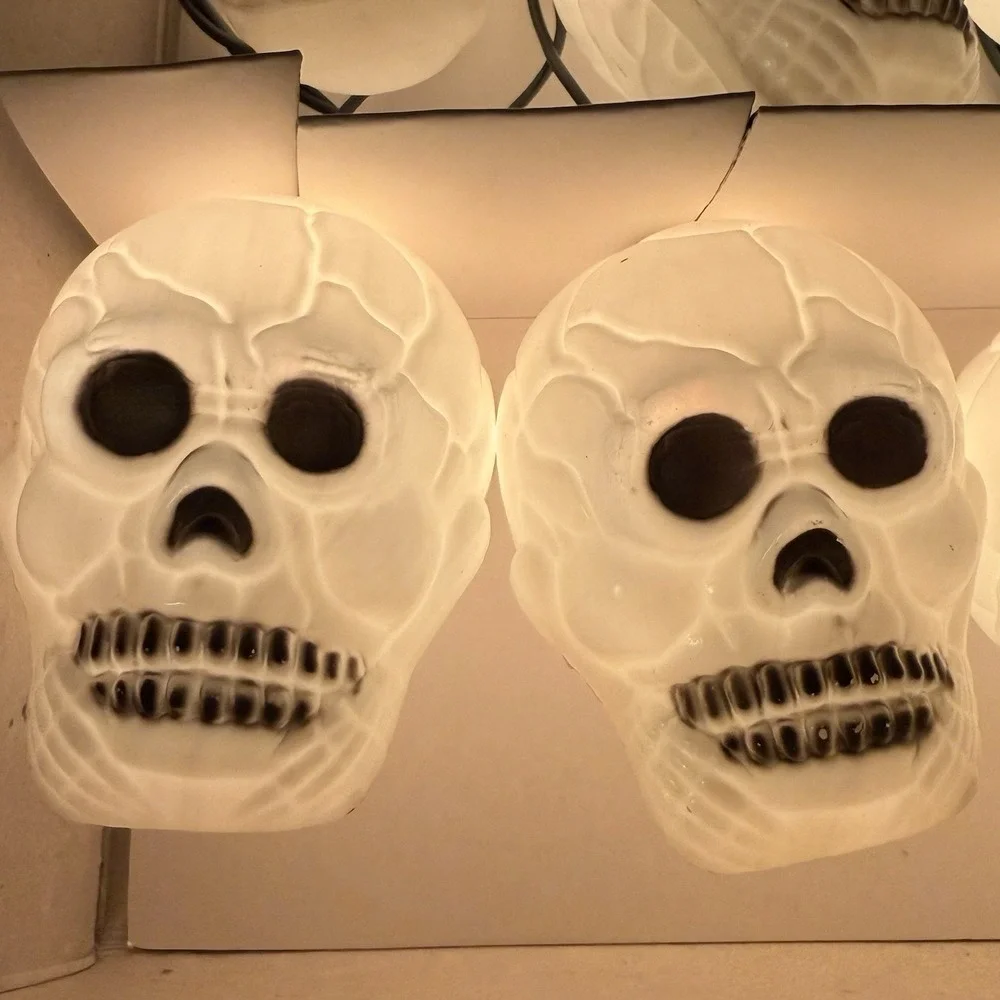 Vtg Halloween Skeleton Blow Mold String Lights 40ct Spooky Halloween Décor NEW